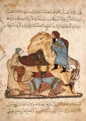 In the Desert, Al-Harith Discovers Abou Zayd Sleeping, from Al Maqamat by Al Hariri, c.1240